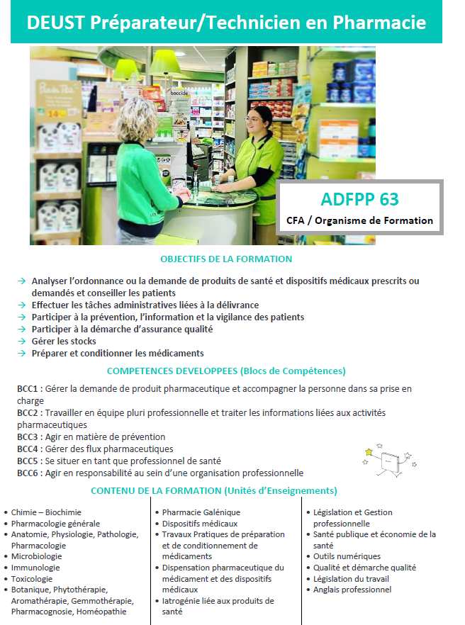 DEUST Préparateur/Technicien en Pharmacie ADFPP 63